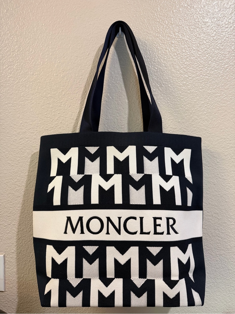Moncler Navy Patterned Logo Tote Bag